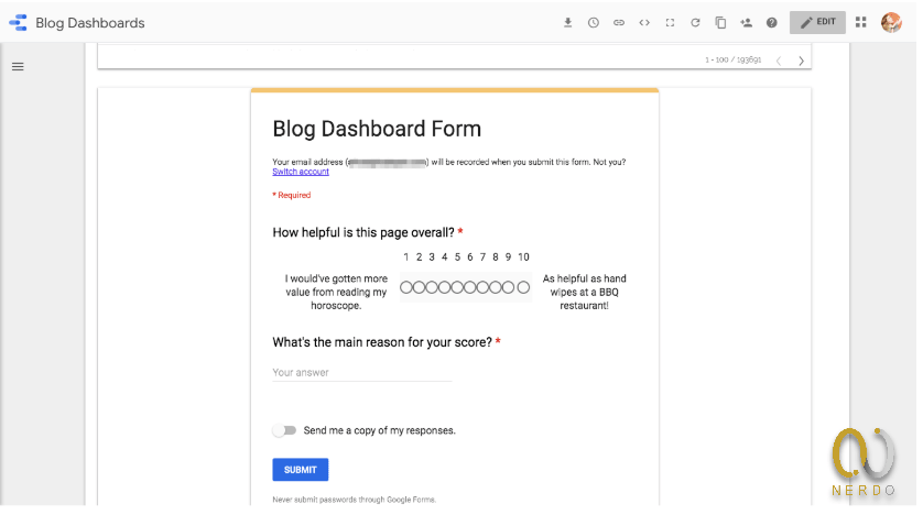وارد کردن google form به data studio