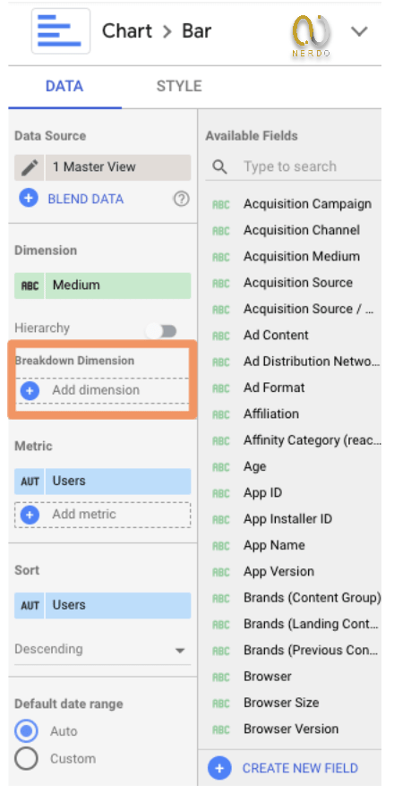 breakdown dimension در دیتا استودیو